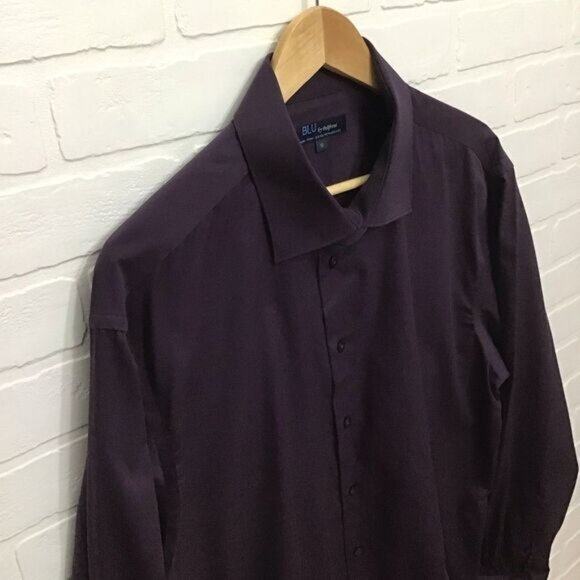 Blu by POLIFRONI men non iron purple dress button down shirt size 18 - Picture 3 of 9